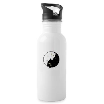 Schwarz-weiße Yin Yang Katzen - Trinkflasche mit integriertem Trinkhalm - Weiß - Rechts