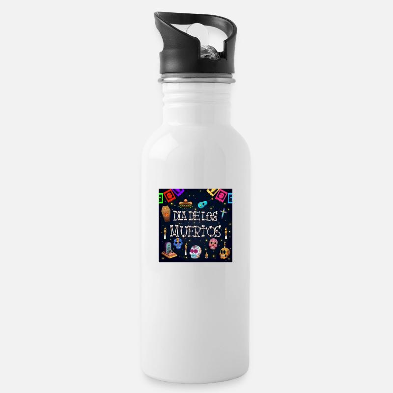 Dia De Los Muertos - Trinkflasche mit integriertem Trinkhalm - Weiß