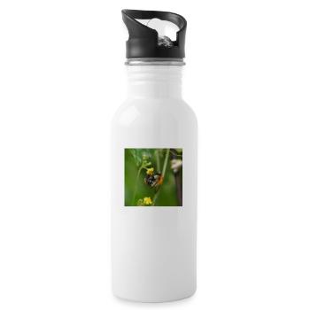 Hummel auf gelber Blüte - Trinkflasche mit integriertem Trinkhalm - Weiß - Rechts