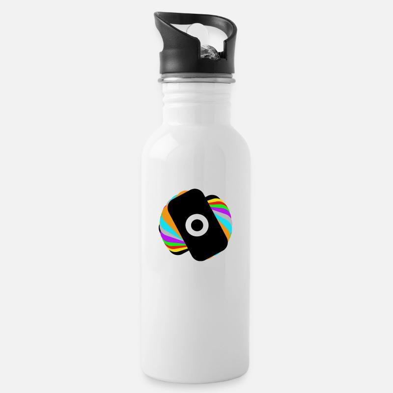 Regenbogen-Kreisel - Trinkflasche mit integriertem Trinkhalm - Weiß