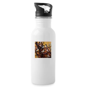 Vögel sitzen auf den Ästen eines Baumes - Trinkflasche mit integriertem Trinkhalm - Weiß - Rechts