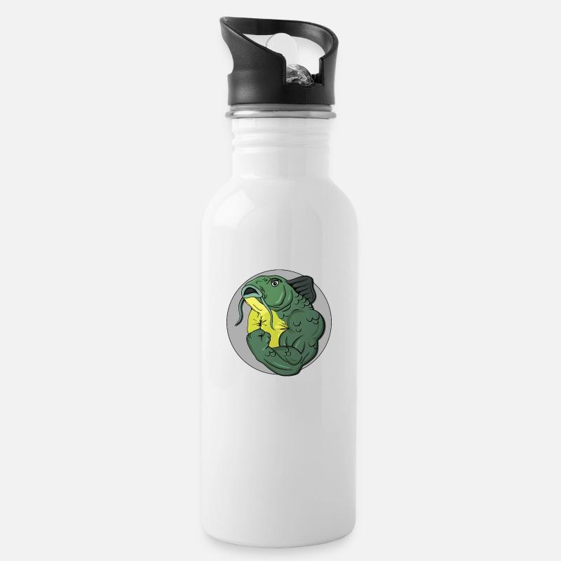 BadassFishing_grau - Trinkflasche mit integriertem Trinkhalm - Weiß