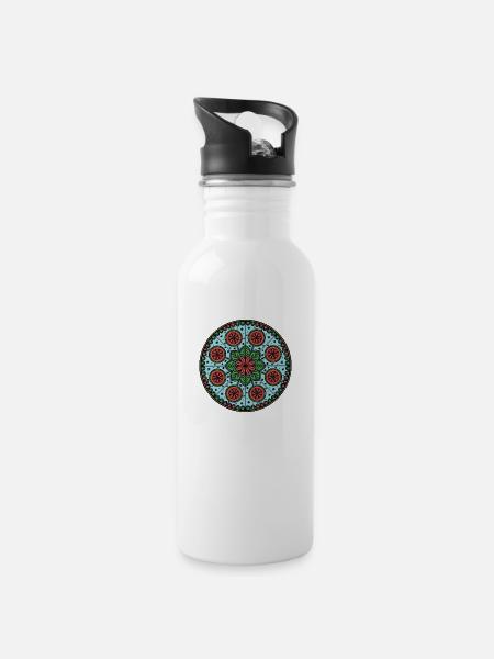 Christmas Mandala - Water bottle with straw - white