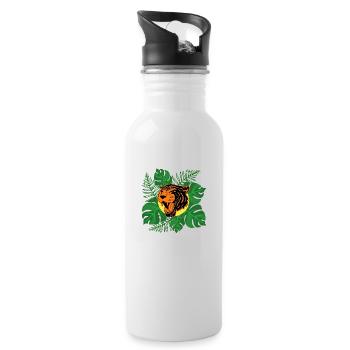 Tiger Jungle Roar Monstera Leaves Gift - Water bottle with straw - white - Right