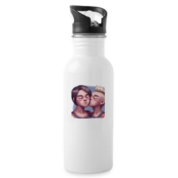 LGBT Queer kiss 🌈🌈 - Water bottle with straw - white - Right