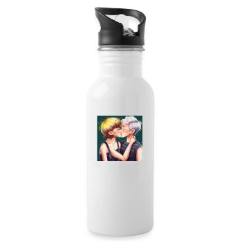 LGBT Queer Kuss 🌈🌈 - Trinkflasche mit integriertem Trinkhalm - Weiß - Rechts