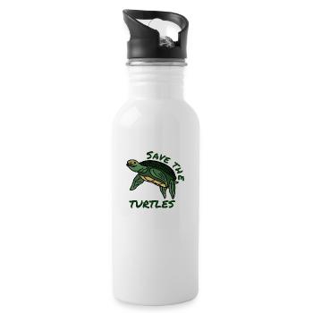 Rettet die Schildkröten Hilf Spruch Umwelt Plastik - Trinkflasche mit integriertem Trinkhalm - Weiß - Rechts