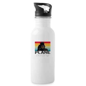 Plane Spotter Sunset - Vintage Geschenk Flugzeug - Trinkflasche mit integriertem Trinkhalm - Weiß - Rechts