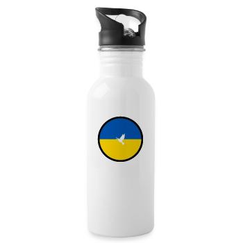Slava Ukraini za myr - Trinkflasche mit integriertem Trinkhalm - Weiß - Rechts