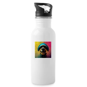 bunter Hund - Trinkflasche mit integriertem Trinkhalm - Weiß - Rechts