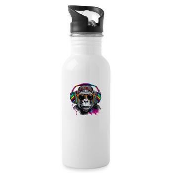 Hingucker Affe mit Kopfhörern und Sonnenbrille - Trinkflasche mit integriertem Trinkhalm - Weiß - Rechts