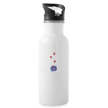 Gift Symbol Christmas Hearts Blue - Water bottle with straw - white - Right