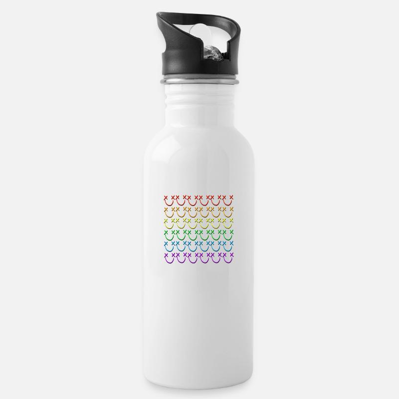 Louismiley Rainbow - Trinkflasche mit integriertem Trinkhalm - Weiß