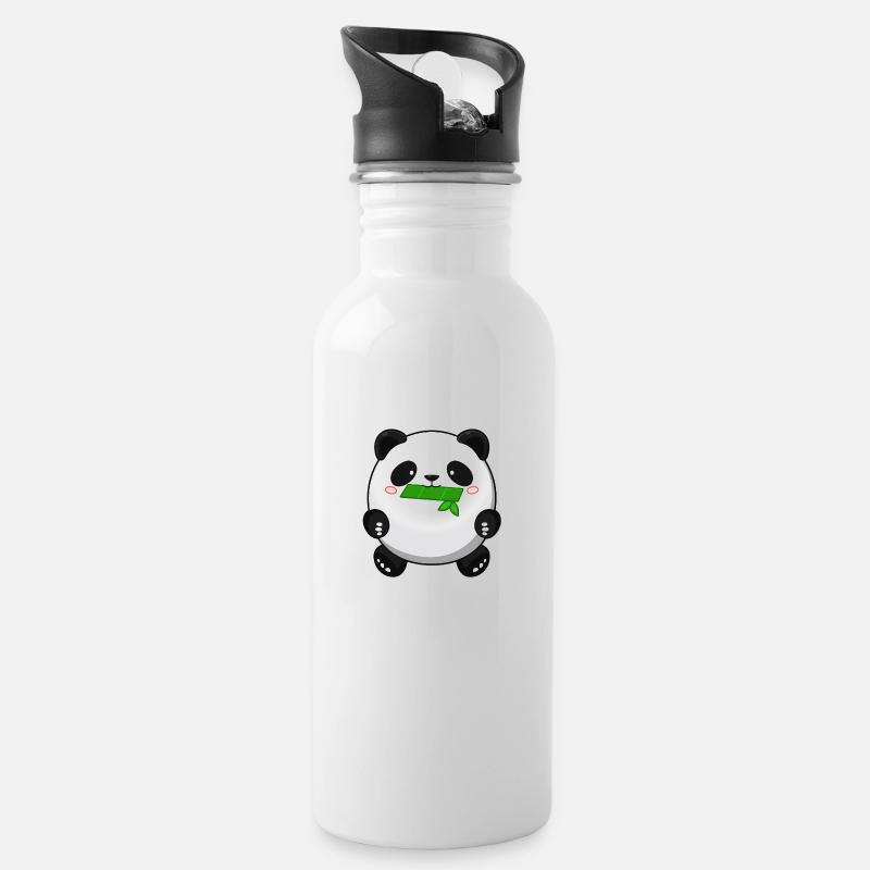 Panda grasso con bambù - Panda Cute Kawaii Bear - Borraccia con cannuccia integrata - bianco