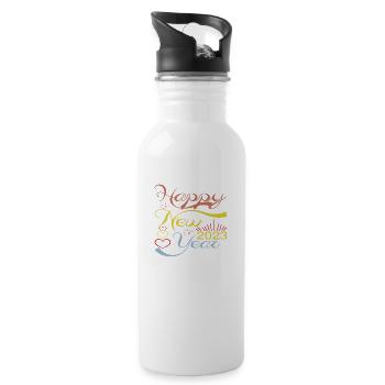 Happy New Year 2023 - Trinkflasche mit integriertem Trinkhalm - Weiß - Rechts