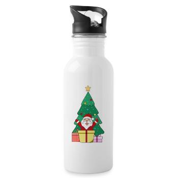 Santa vor Weihnachtsbaum mit Weihnachtsmütze Merry - Trinkflasche mit integriertem Trinkhalm - Weiß - Rechts