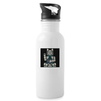 Cyborg Cat Japanese Cyber - Trinkflasche mit integriertem Trinkhalm - Weiß - Rechts