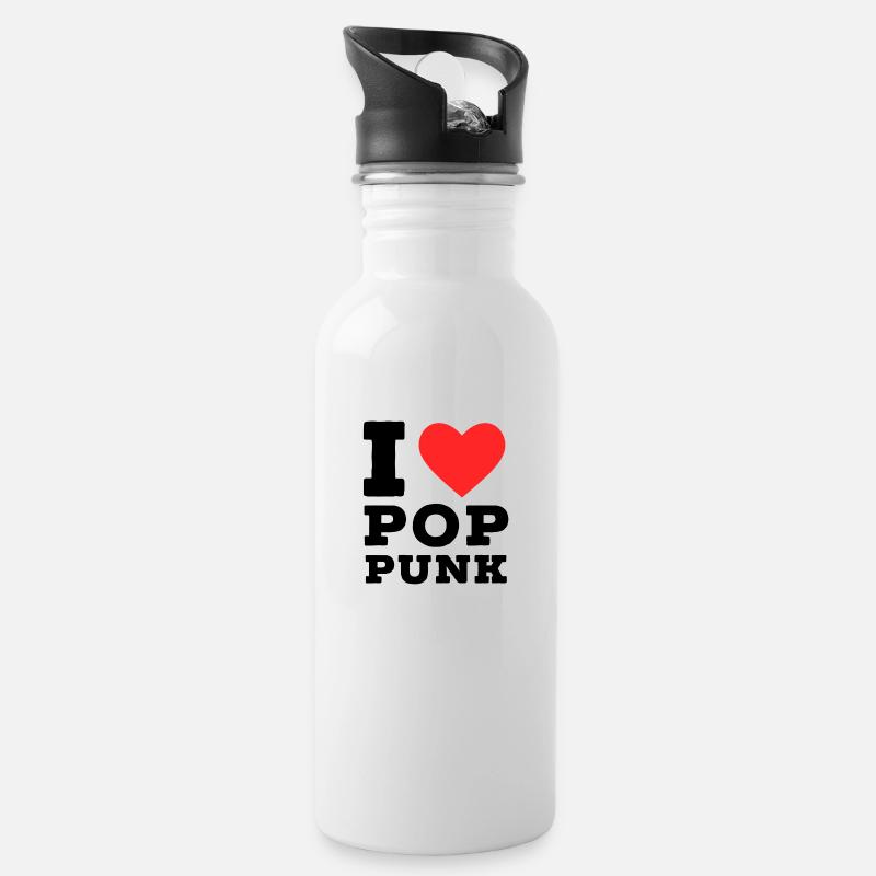 Ich liebe Pop Punk - Trinkflasche mit integriertem Trinkhalm - Weiß