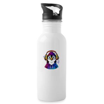 Nerd Pinguin mit Pullover - Trinkflasche mit integriertem Trinkhalm - Weiß - Rechts