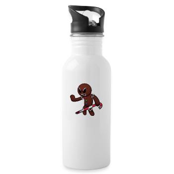 Evil Gingerbread Man Ready For Battle - Water bottle with straw - white - Right
