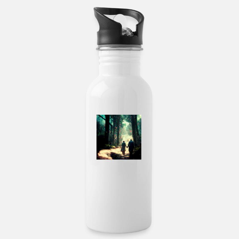 Altes Ehepaar Hand in Hand - Trinkflasche mit integriertem Trinkhalm - Weiß