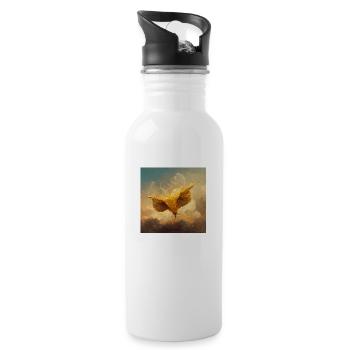 Aufsteigender Goldener Vogel - Trinkflasche mit integriertem Trinkhalm - Weiß - Rechts