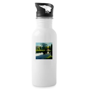 Haus am See 1 - Trinkflasche mit integriertem Trinkhalm - Weiß - Rechts