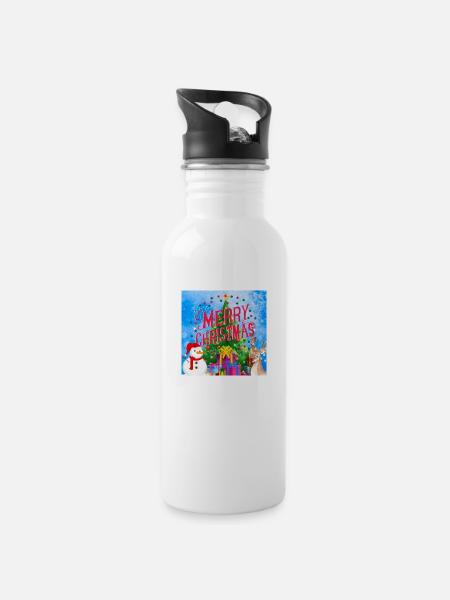 Merry Christmas, Christmas - Water bottle with straw - white