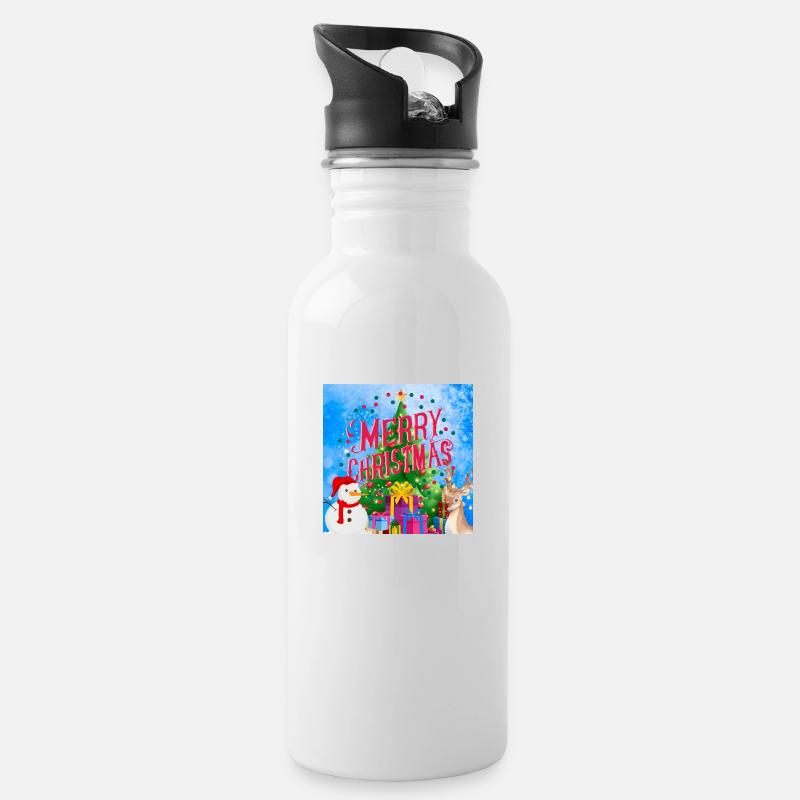 Frohe Weihnachten, Weihnachten - Trinkflasche mit integriertem Trinkhalm - Weiß