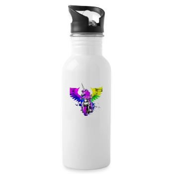 Motorrad fahrendes Einhorn Unicorn Motorbike Moped - Trinkflasche mit integriertem Trinkhalm - Weiß - Rechts