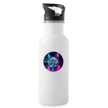 Stylish Cat - Water bottle with straw - white - Right