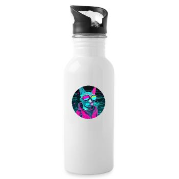 Stylish Cat - Water bottle with straw - white - Right