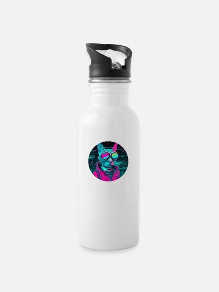 Stylish Cat - Water bottle with straw - white