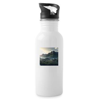 Beautiful mountain landscape in the fog - Water bottle with straw - white - Right