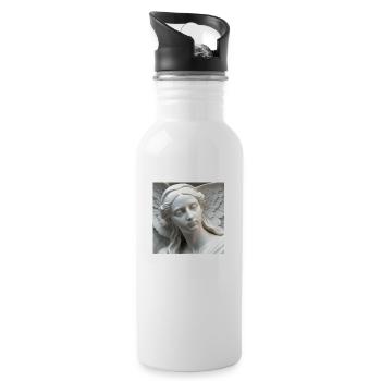 portrait beautiful young angel carved in marble - Water bottle with straw - white - Right