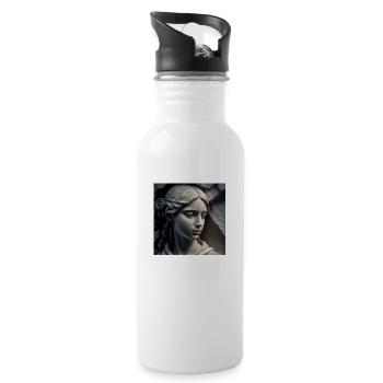 portrait beutiful young woman carved in stone - Water bottle with straw - white - Right