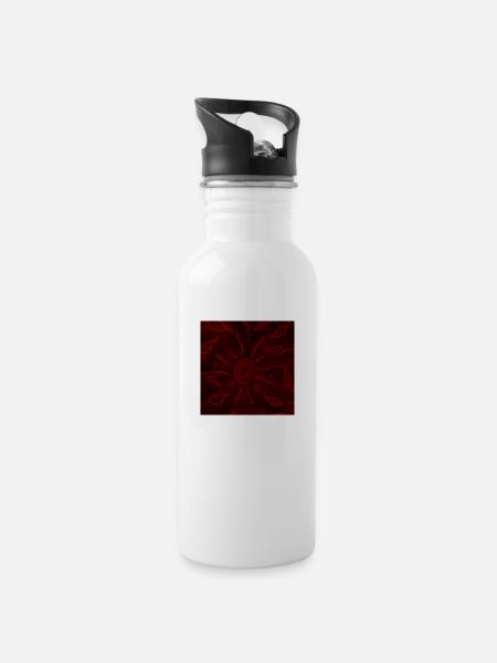 SONNE UND ROTE BLUMEN - Trinkflasche mit integriertem Trinkhalm - Weiß
