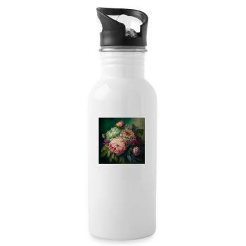 Floral Design15 - Trinkflasche mit integriertem Trinkhalm - Weiß - Rechts