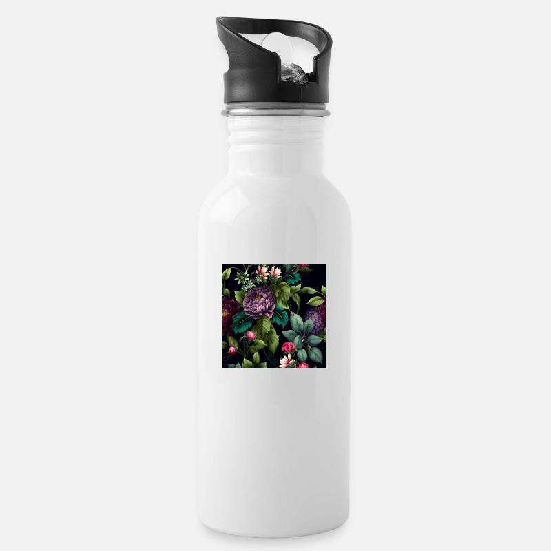 Floral Design 18 - Trinkflasche mit integriertem Trinkhalm - Weiß