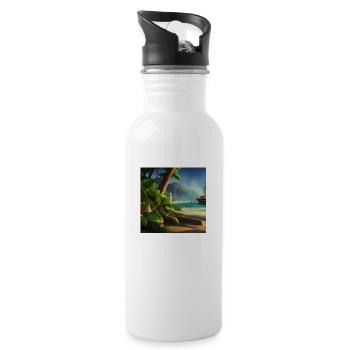 Boat and palm tree - Water bottle with straw - white - Right