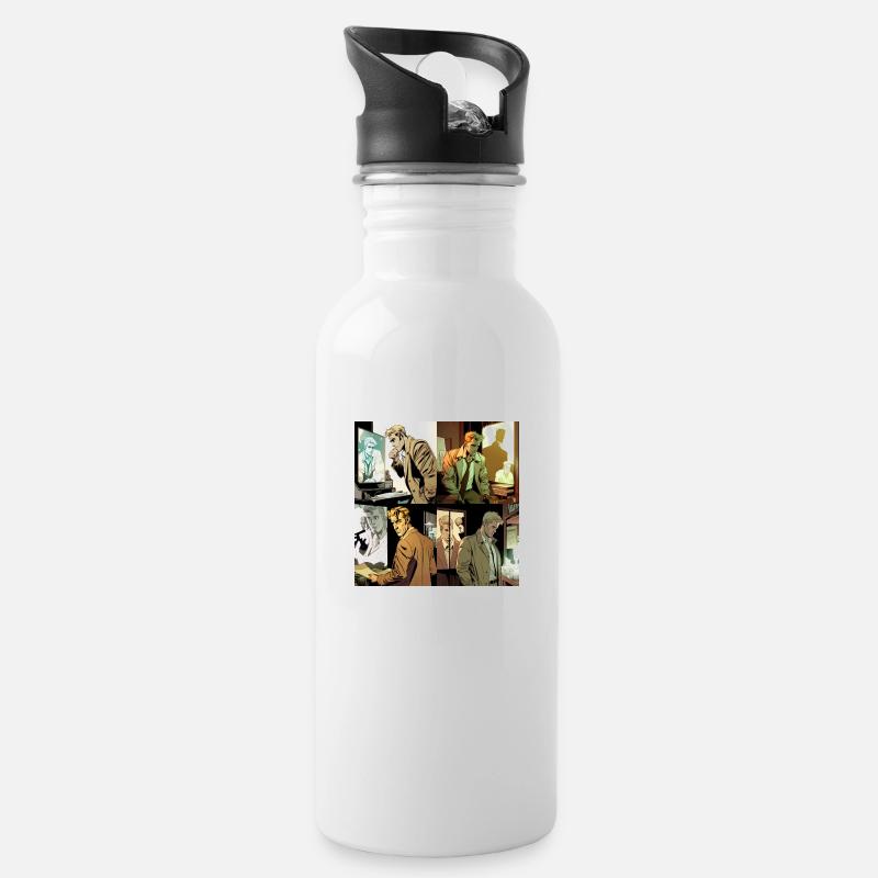 Comic picture of john constantine getting spied on - Trinkflasche mit integriertem Trinkhalm - Weiß