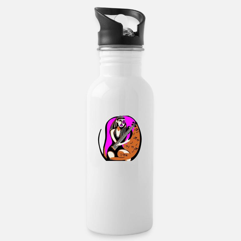 Musik Mädchen - Trinkflasche mit integriertem Trinkhalm - Weiß