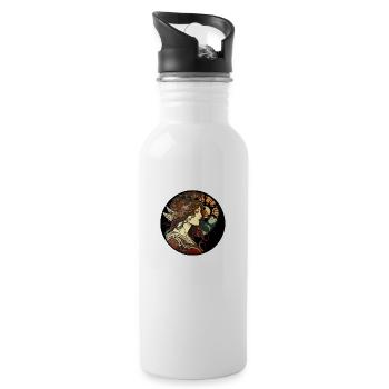 Mystical woman art nouveau way - Water bottle with straw - white - Right