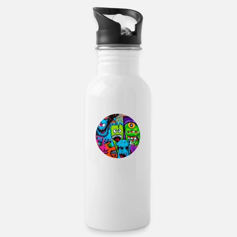 Graffiti Monster - Trinkflasche mit integriertem Trinkhalm - Weiß