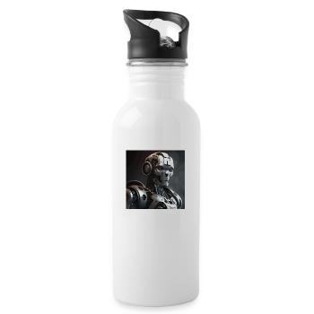 Rotäugiger Cyborg-Roboter - Trinkflasche mit integriertem Trinkhalm - Weiß - Rechts
