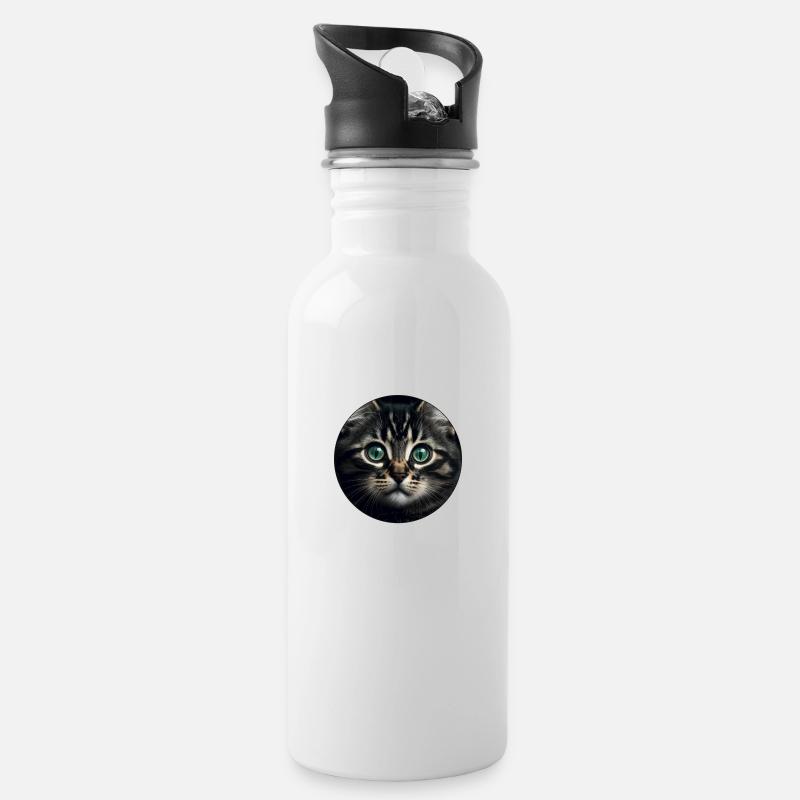 süßes Tabby-Kätzchen mit großen Augen - Trinkflasche mit integriertem Trinkhalm - Weiß