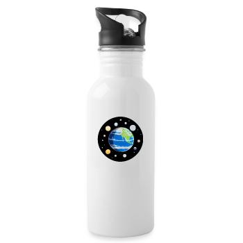 Süße Cartoon Darstellung des Planeten Erde 7 - Trinkflasche mit integriertem Trinkhalm - Weiß - Rechts