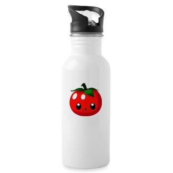 Tomaten Comic Tomate süß Cartoon 7 - Trinkflasche mit integriertem Trinkhalm - Weiß - Rechts