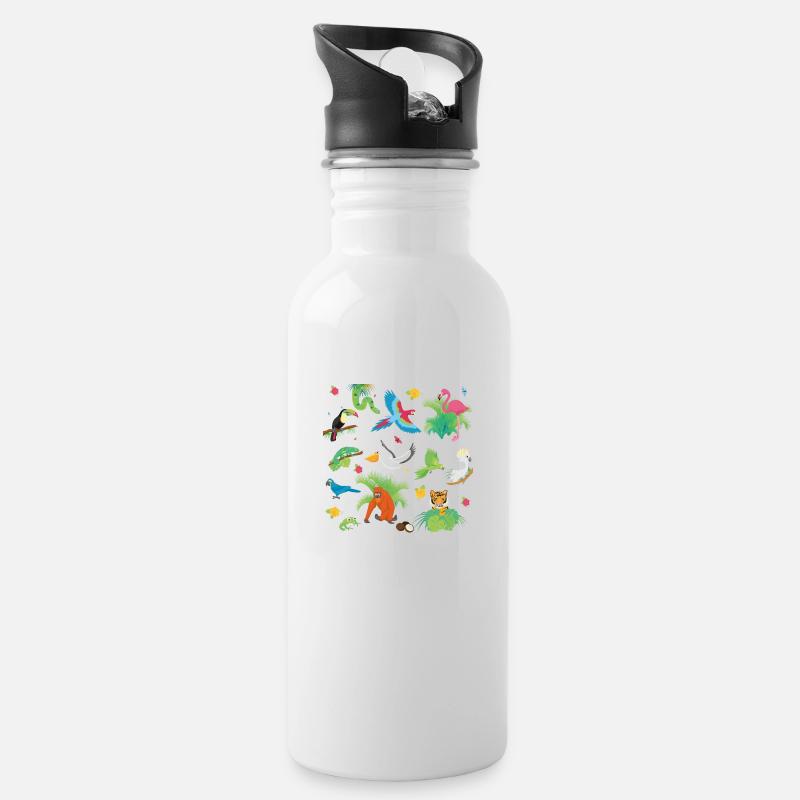 Dschungelfieber - Trinkflasche mit integriertem Trinkhalm - Weiß