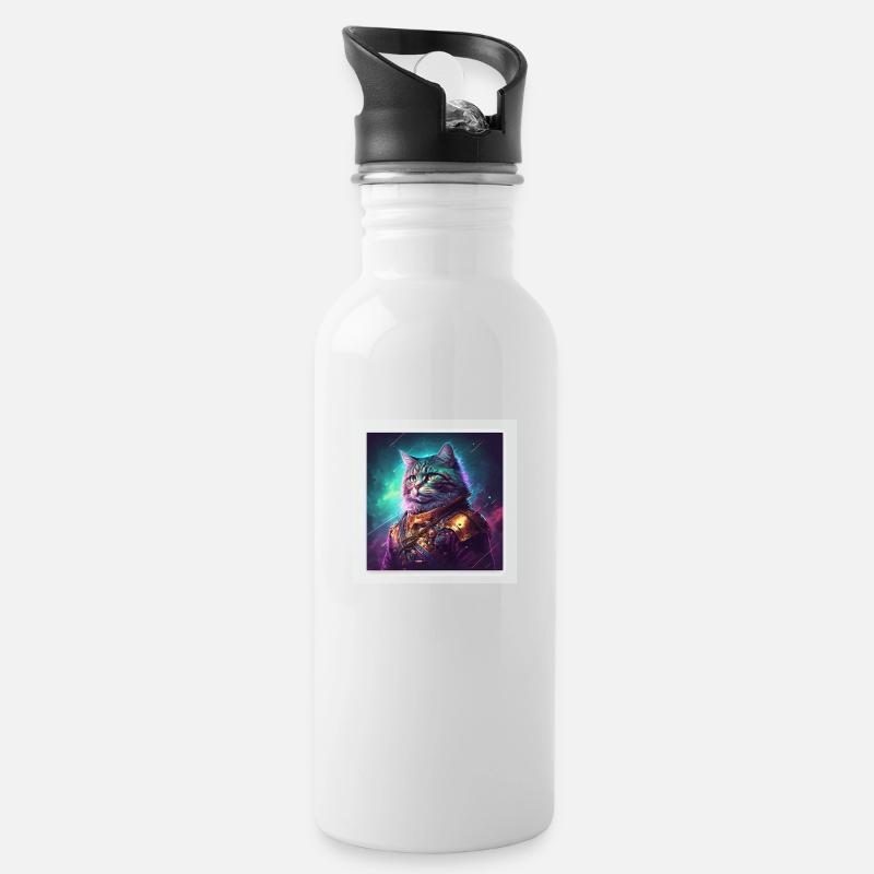 Der Herrscher der Galaxy ist eine Katze - Trinkflasche mit integriertem Trinkhalm - Weiß
